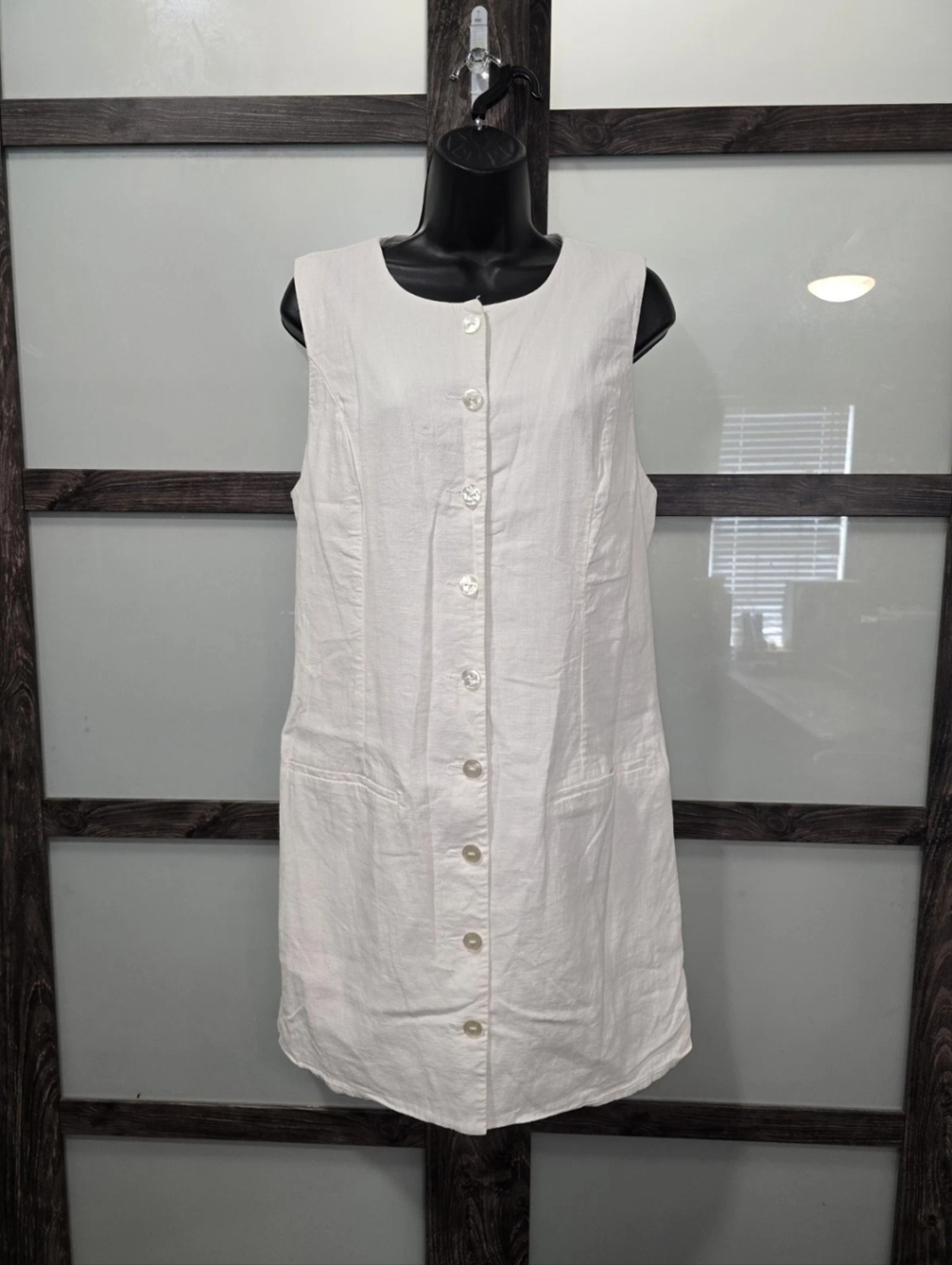Abercrombie & Fitch Linen Blend Button Up Sleeveless Mini Dress Ivory White sz L